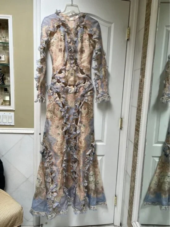 Pastel Floral Ruffled Cutout Dress - Picture 2 of 14